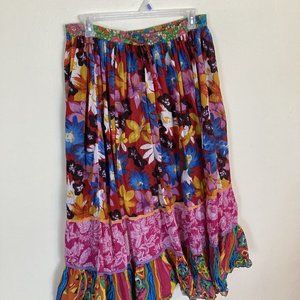 Vintage Passports Floral Full Maxi Skirt Womens Boho Colorful Cotton